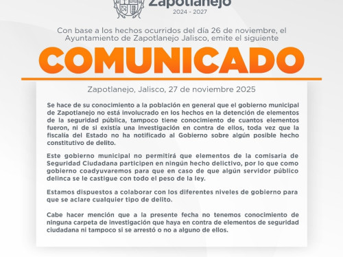 Gobierno de Zapotlanejo afirma desconocer investigaciones tras detención de policías municipales