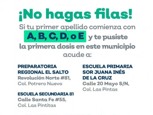 En tres sedes, este 11 de mayo inicia vacunación de segunda dosis en El Salto